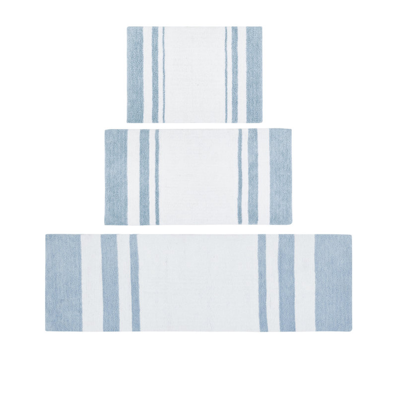 Blue and White Cotton Reversible Bath Rug