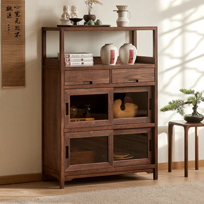 Multi Functional Glass Sliding Door Accent Cabinet