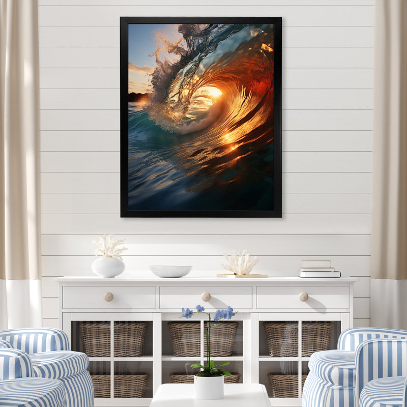 «Beach Photo Sunlit Waves VI», reproduction d'art sur toile nautique et plage, L 12 po x H 20 po, Cadre photo noir
