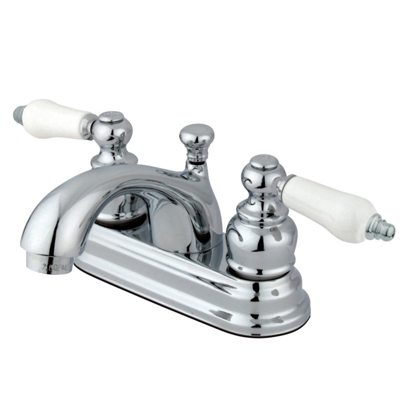 Kingston Brass Two-Handle 3-Hole Deck Mount 4" Centerset Bathroom Faucet with Plastic Pop-Up, Polished Chrome, Lever