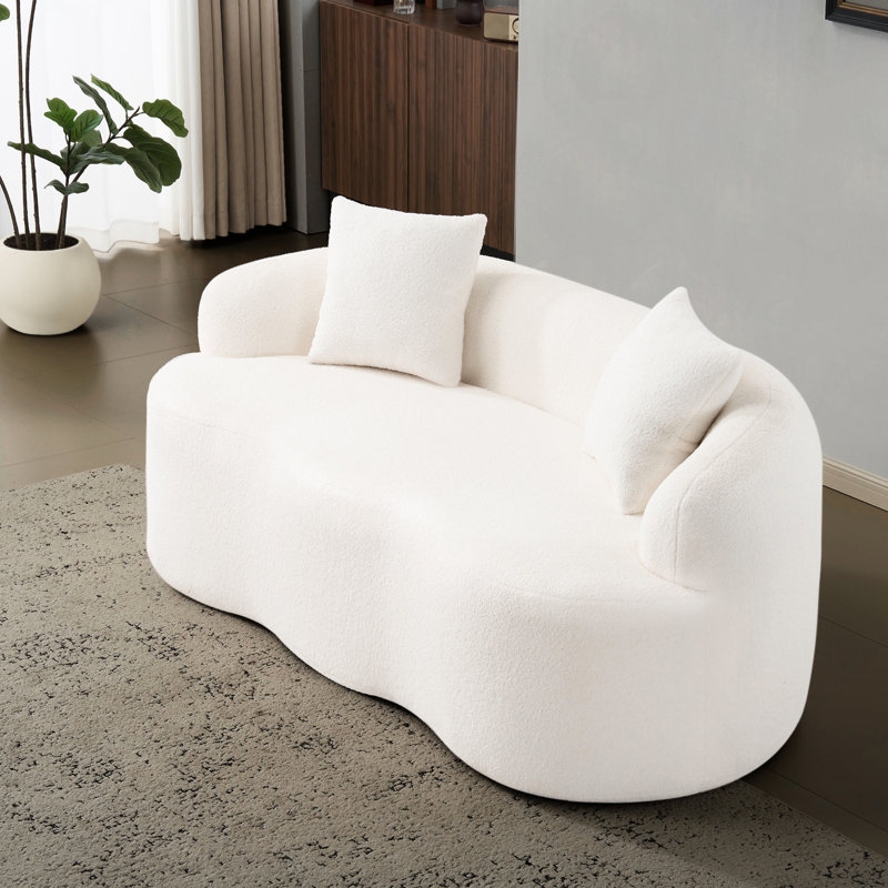 Canapé 2 places blanc à compression avec accoudoirs ronds, idéal pour le bureau et les petites chambres, sans montage, style minimaliste, confort ergonomique à ressorts, parfait pour toutes les pièces, coussins inclus