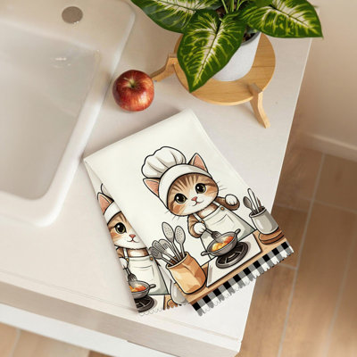  Microfiber Kitchen Towels, Absorbent Reusable Dish Cloths, Fade Resistant Decorative,16"x24",chef cat baking
