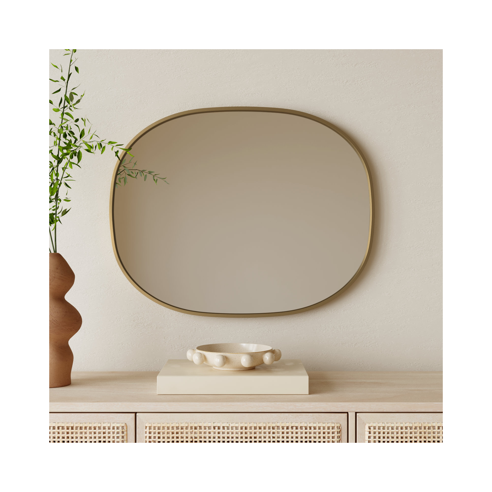 Sabine Metal Curved Oval Wall Mirror, Brass, 30" x 24"