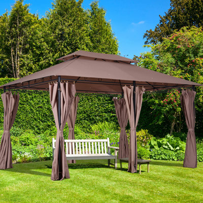 Steel Frame Gazebo 10' X 13', Khaki, For Backyard And Deck Entertainment Khaki Outdoor Construction, Lawn