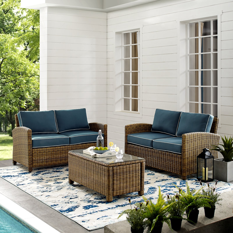 4 - Person Patio Conversation Set with Cushions, Brown, Navy Velvet