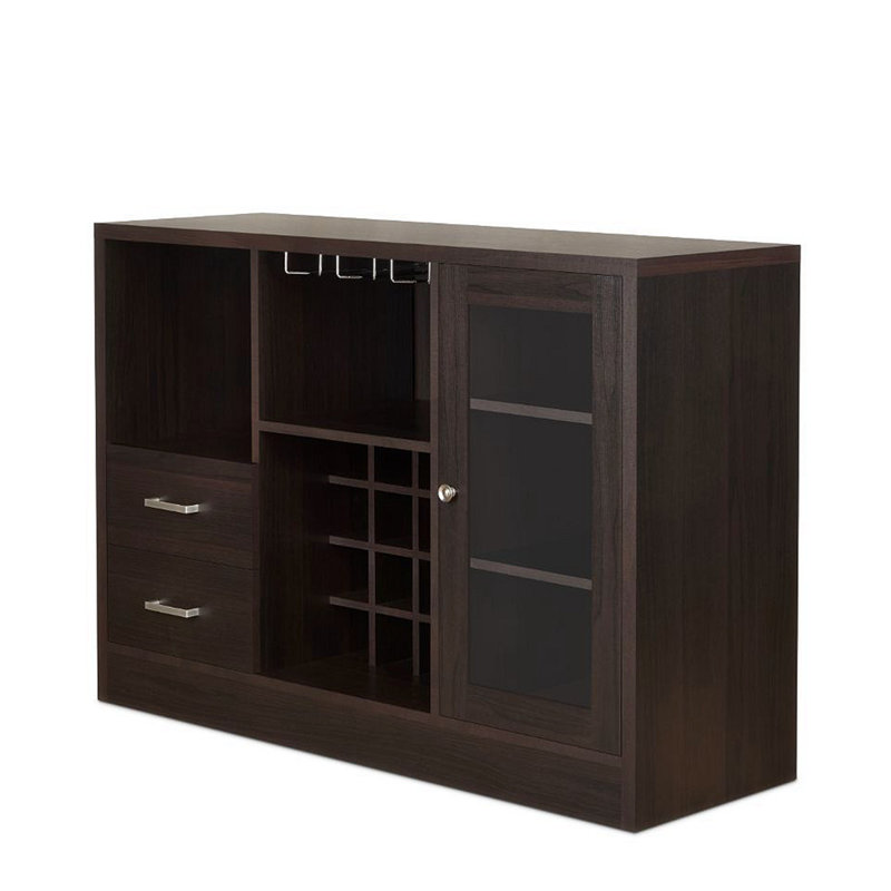 Espresso Wood Server with Glass Door and Wine Rack