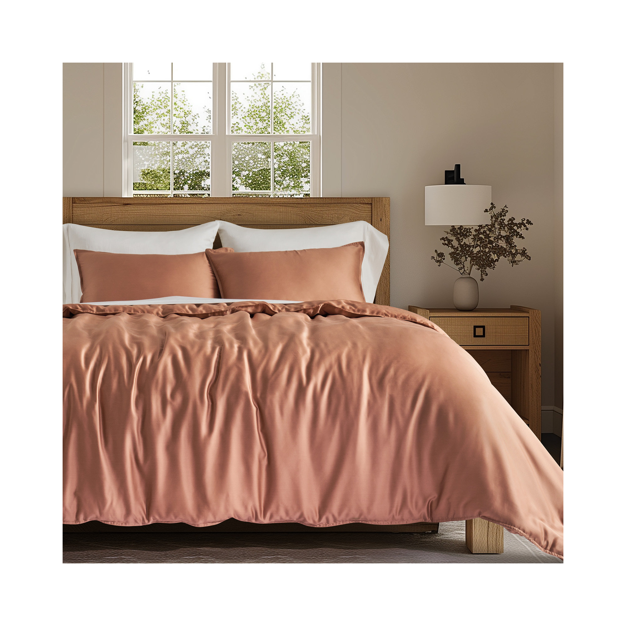 Tencel Lyocell Cooling Duvet Cover Set, Queen Duvet Cover + 2 Queen Shams, Terracotta Clay