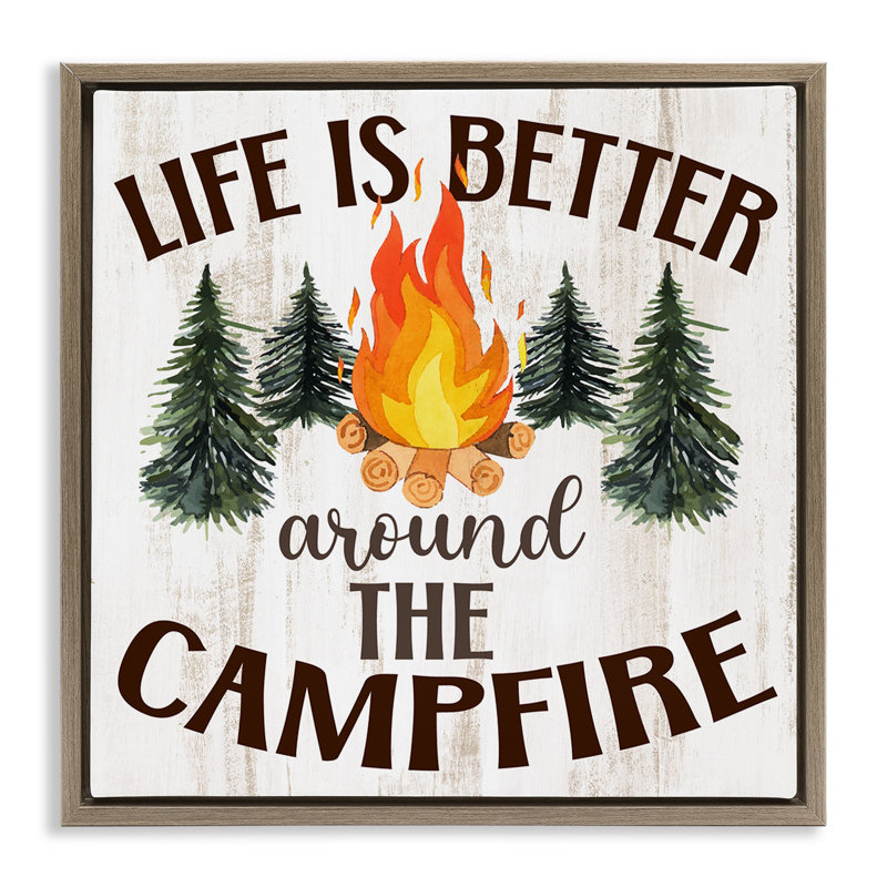 «Rustic Campfire», art mural encadré noir sur toile flottante par Kim Allen, Cadre flottant orme Montalcino
