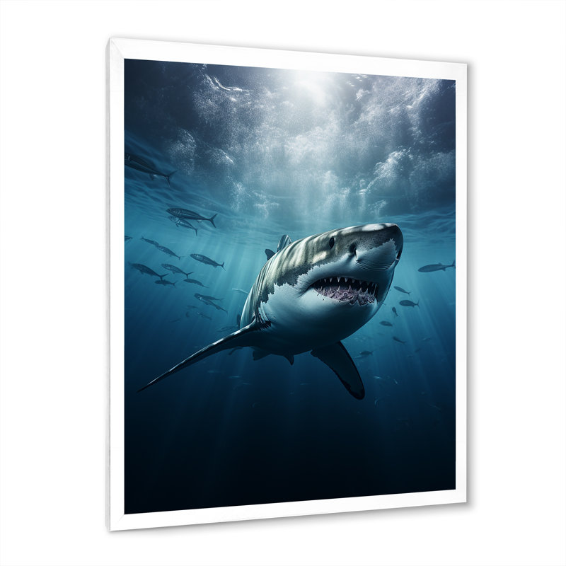 " Blue Shark Apex Predator Photo II ", White Single Picture Framed, 32" H x 16" W x 1" D