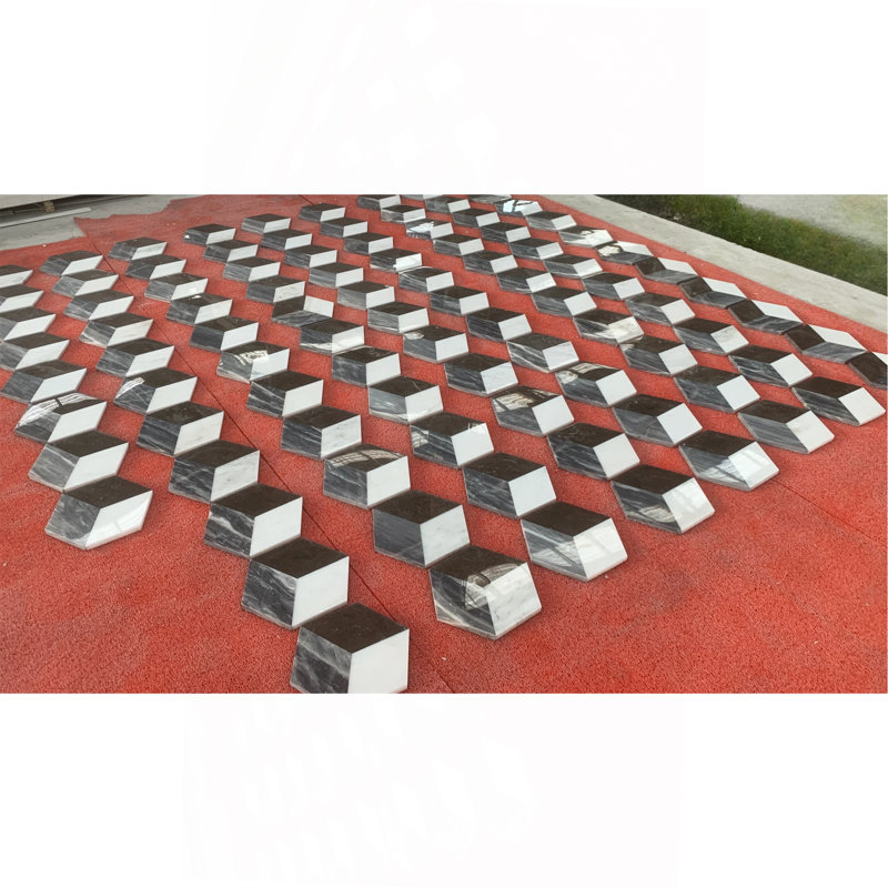 Water-Jet Marble Tile, White/Gray/Black
