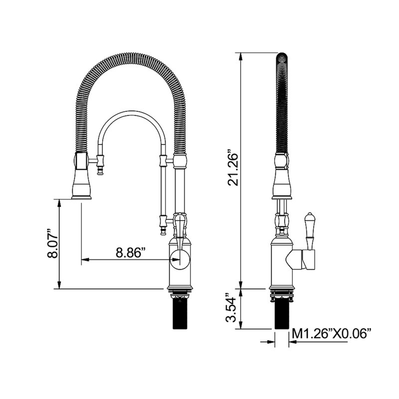 21.26" Kitchen Faucets with Pull Down Sprayer, Solid Brass Spring Commercial Kitchen Sink Faucet