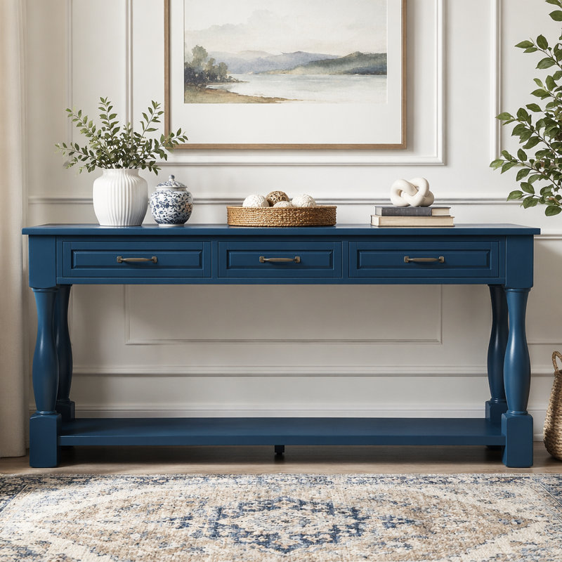 63.38 " W Console Table, Navy Blue