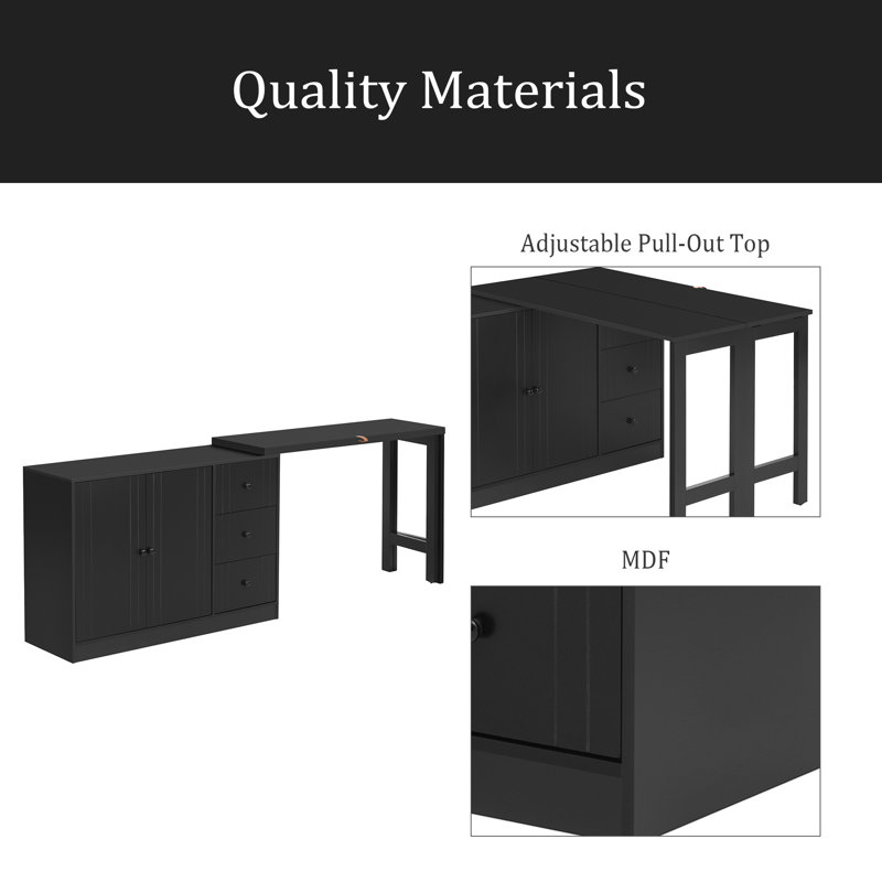 Innovative Sideboard With 2-Door, 3-Drawer Design And Adjustable Pull-Out Top For Flexible Use,Suitable For Study,Entrance And Living Room