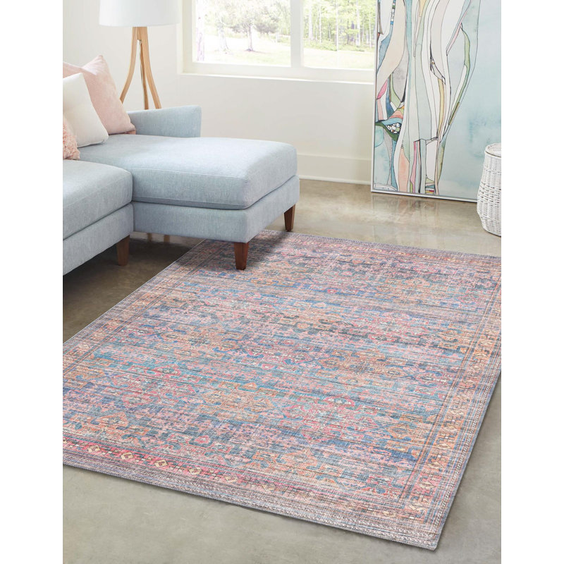 Tapis bleu tissé à la machine Hadsell, Rectangle 2 pi x 3 pi