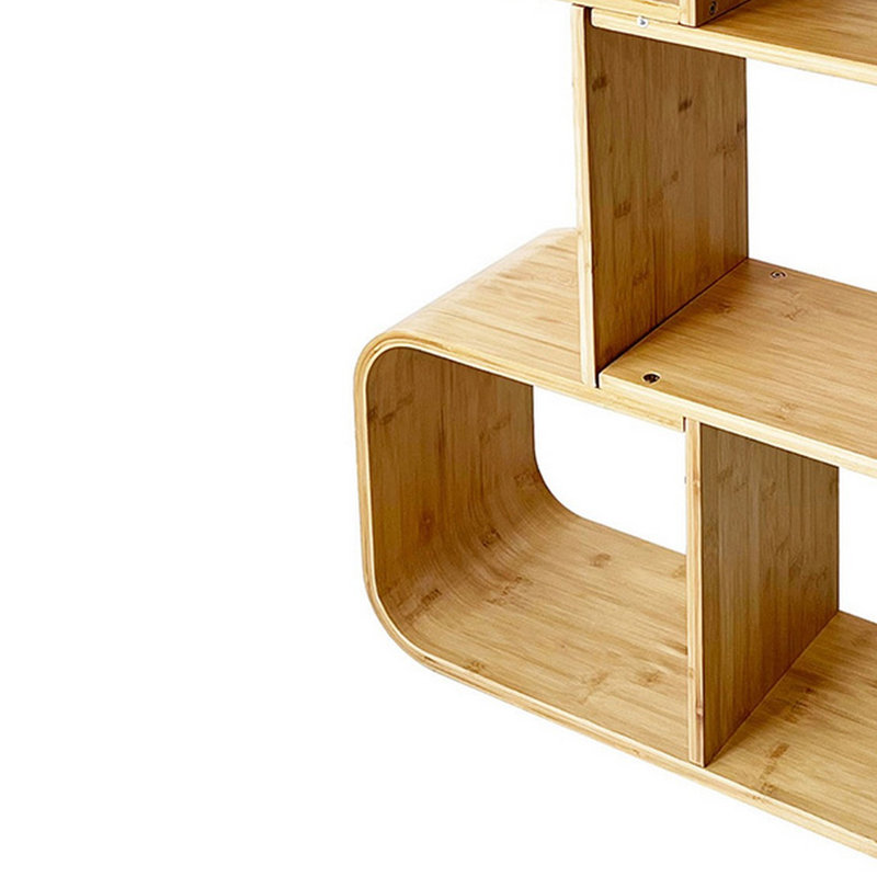 Bibliothèque Tima, rangement de 52 pouces de hauteur, structure en bambou brun noyer