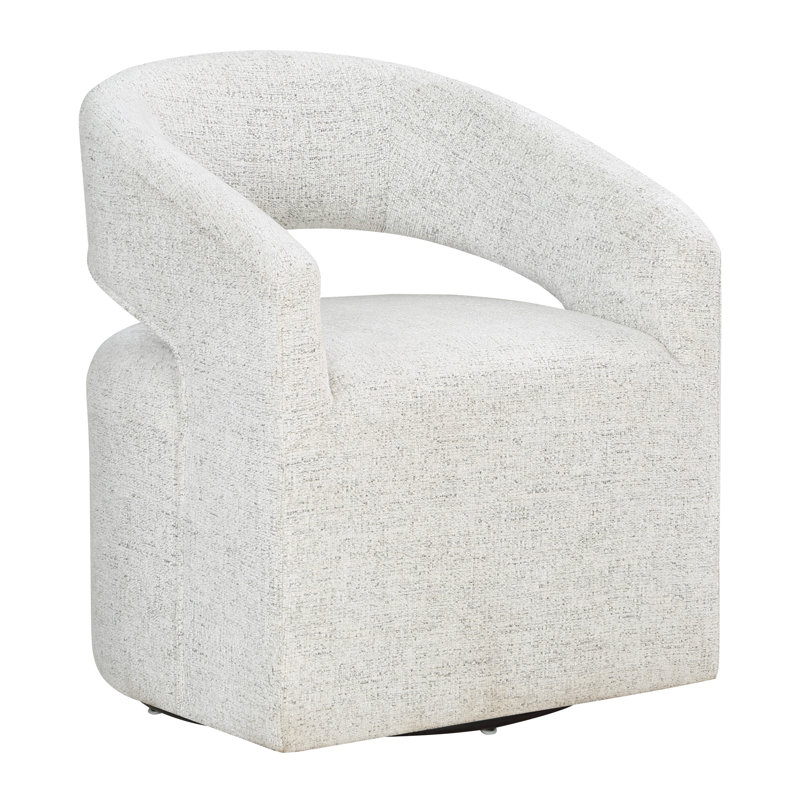 Jaidie Upholstered Swivel Barrel Chair, White Speckle