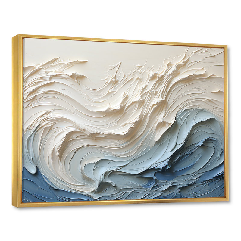 «White and Blue Wave Papercut Style - Coastal Waves», reproduction d'art sur toile (sans texture), H 30 po x l 40 po, Doré