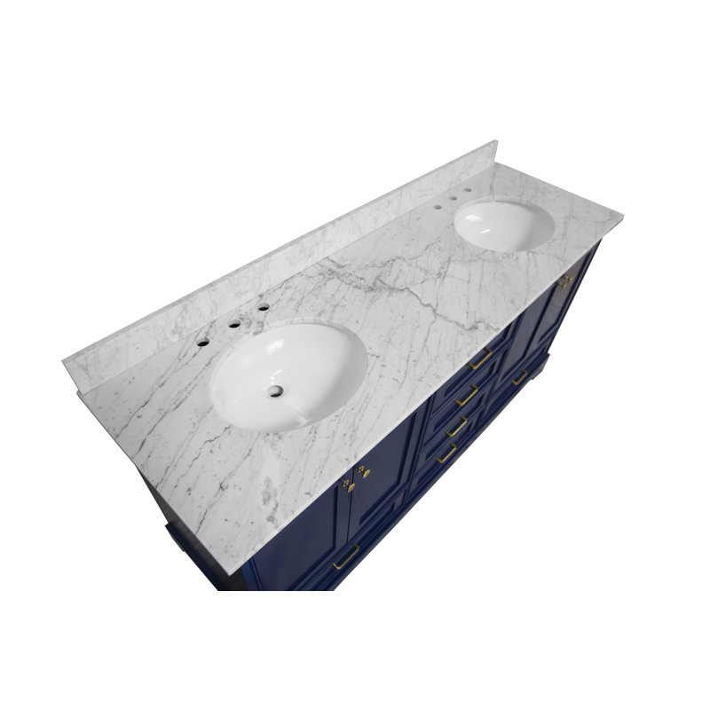 Ensemble de meuble-lavabo double 72 po Larosa, Bleu royal, Marbre de Carrare