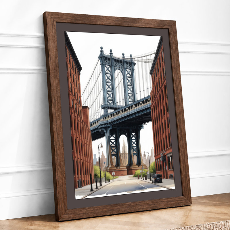 Manhattan Bridge Framed Industrial - Framed Print, A1 - 84.1 x 59.4 cm, Walnut