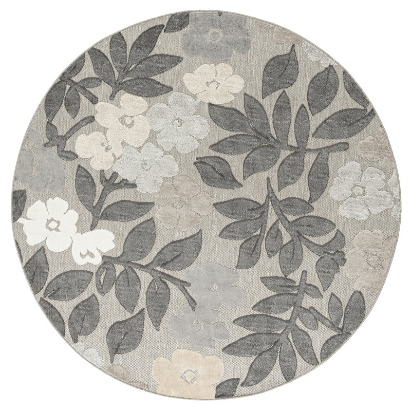 Tapis d'extérieur résistants à l'eau à motif floral tissés à plat pour patio, terrasse, porche ou entrée, Rond 7 pi 11 po