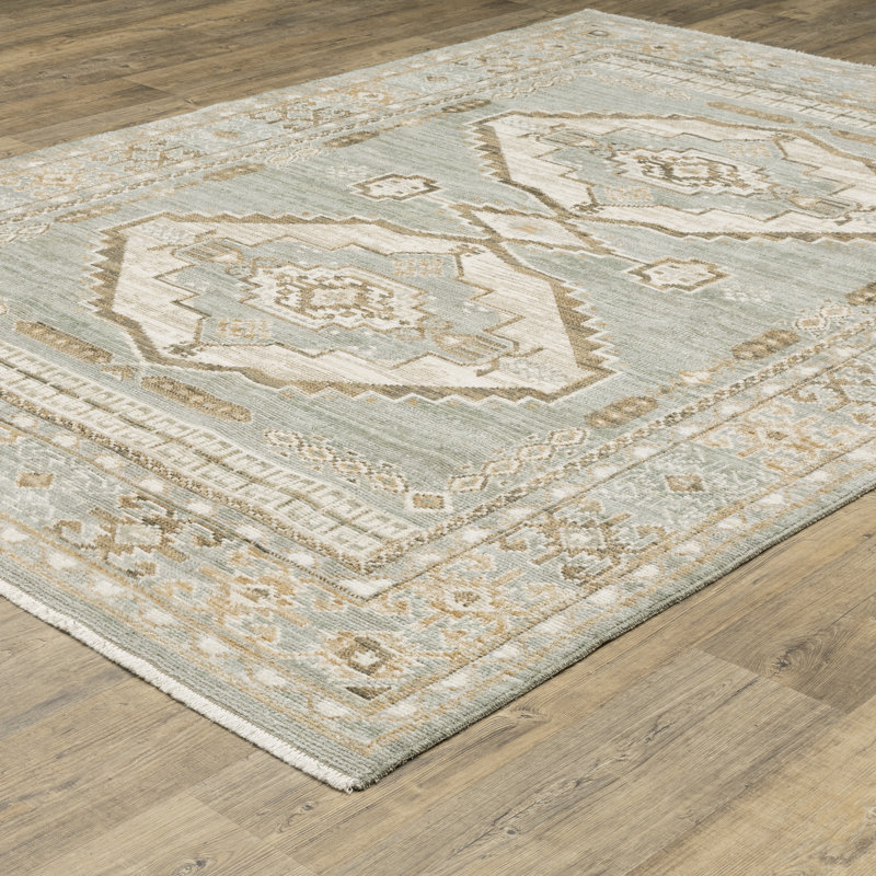 Tapis bleu pâle / ivoire Lainey Bohemian Tribal Medallions, Rectangle 9 pi 10 po x 12 pi 6 po