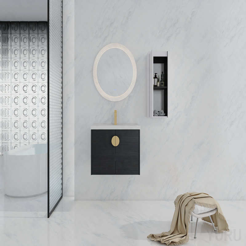 Meuble-lavabo mural 28 po avec lavabo en céramique et armoire latérale 28 po, 20.7" H x 27.8" W x 18.5" D