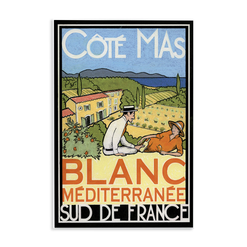 Art antique, affiche de vin blanc, par Jean-Pierre Got, H 19 po x l 13 po
