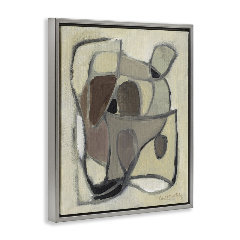 Cadre flottant abstrait à formes courbes rustiques, design par Lanie Loreth, Cadre flottant gris lustré, H 21 po x l 17 po