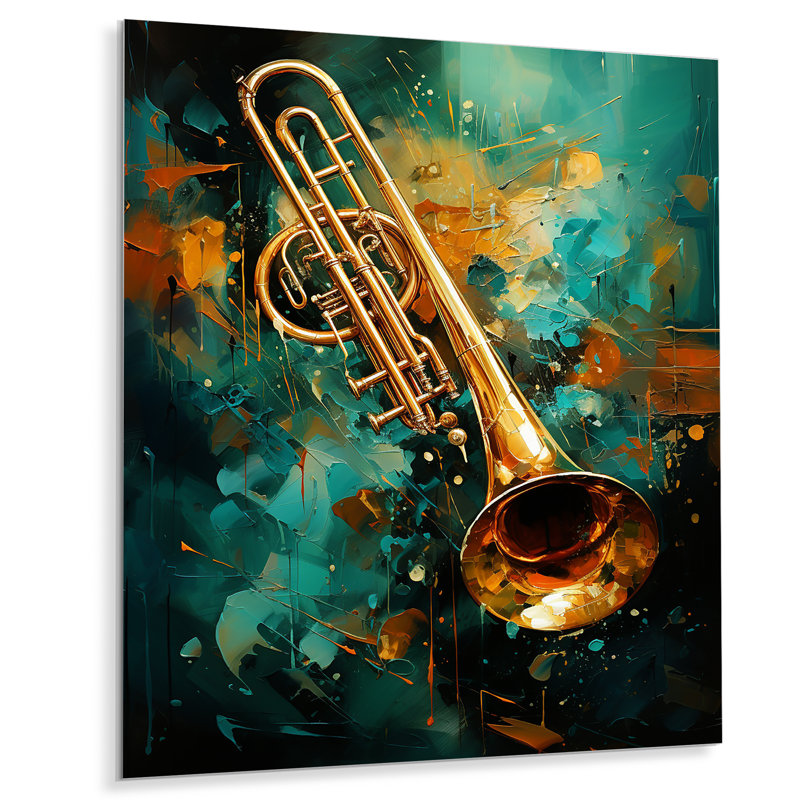 Trombone Tribute Jazzed Jade - musique, art mural en métal, H 32 po x l 16 po x P 1 po