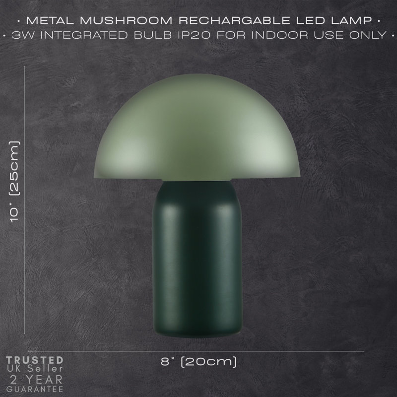 Modern Rechargeable Mushroom Table Lamp With Touch Dimmer Button By 17 Stories, Olive Green