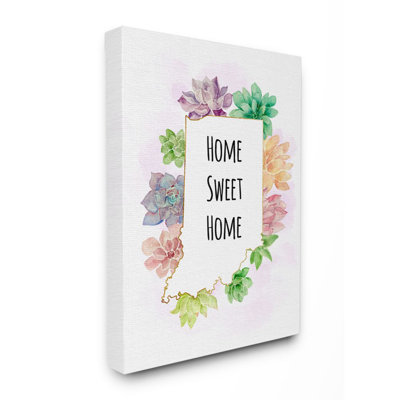 «Indiana State Home Sweet Home Succulent Watercolor Vignette» par Ziwei Li, reproduction d'art