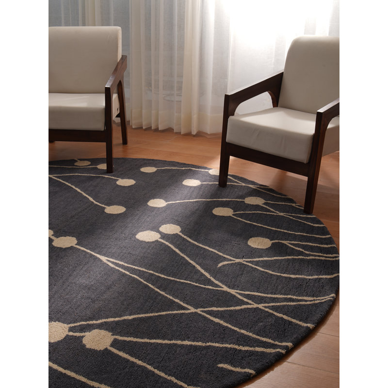 Bingham Hand Tufted Wool Eco-Friendly Area Rugs - Round, Gray White Color, Floral Modern Design, High Pile Thick Handmade Anti Skid Area Rugs for Living Room, Bed Room