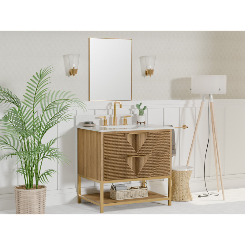 Meuble-lavabo simple 30 po avec comptoir en quartz blanc pur pré-assemblé Waymart