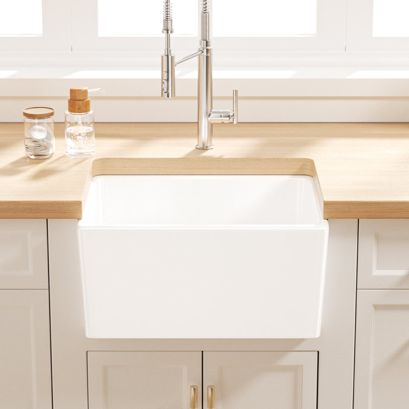 Denbigh 20.5" L x 15.7" W Farmhouse Apron-Front Kitchen Sink with Sink Grid and Pop-Up Drain, Laundry Sink