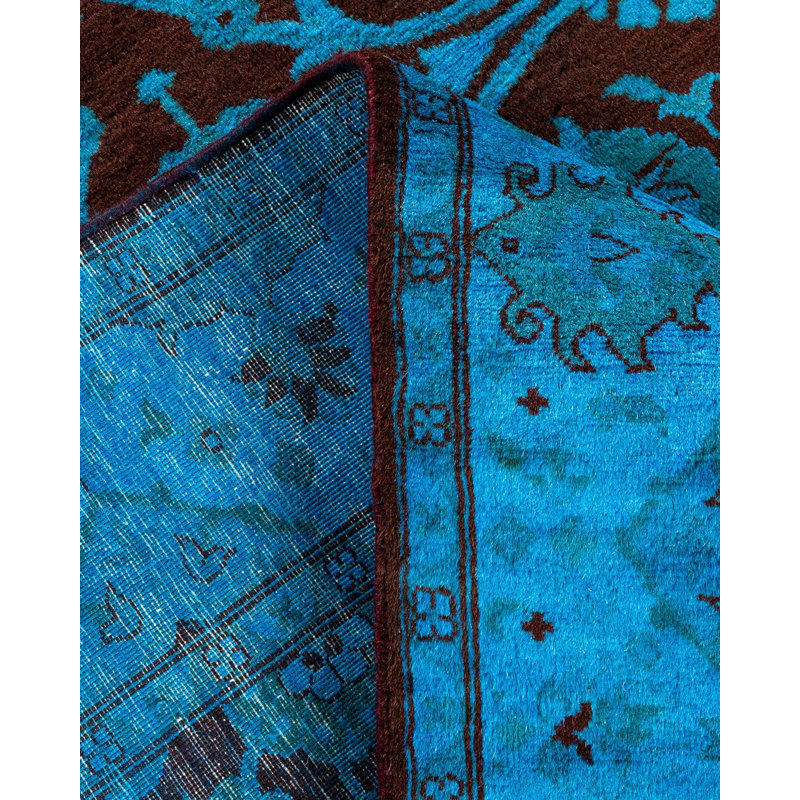 Tapis bleu noué à la main de conception unique Chimel