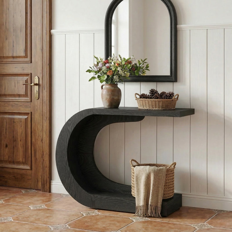43.3" Console Table, Wooden Entryway Hallway Table, Black