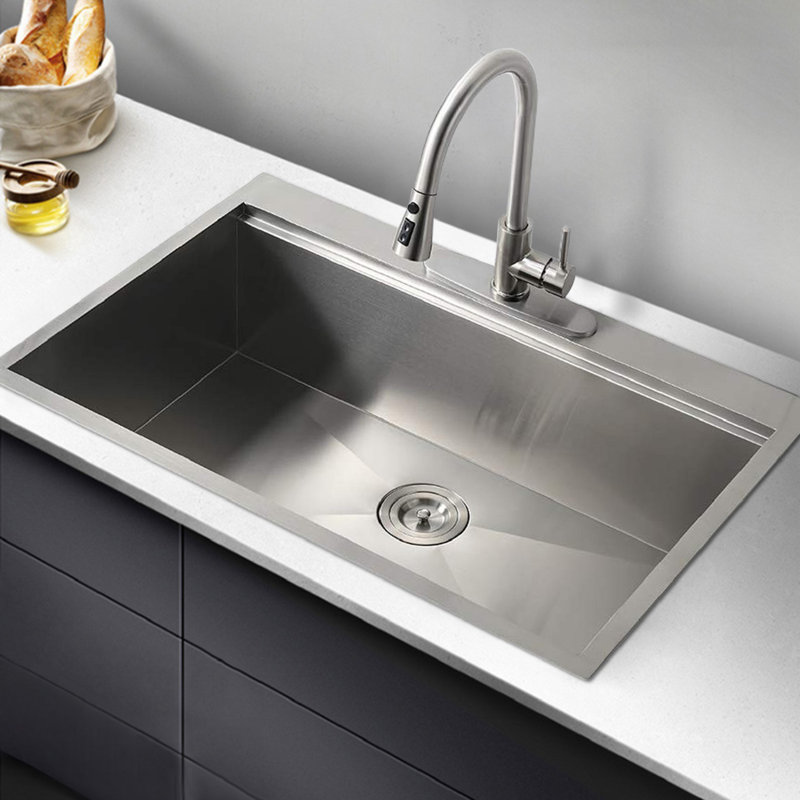 33" L x 22" W Drop-In Kitchen Sink with Accessories, Brushed Nickel