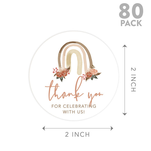 Andaz Press Kids Party Favor Thank You for Celebrating with US Stickers, Round Boho Rainbow Birthday Stickers for Kids, White