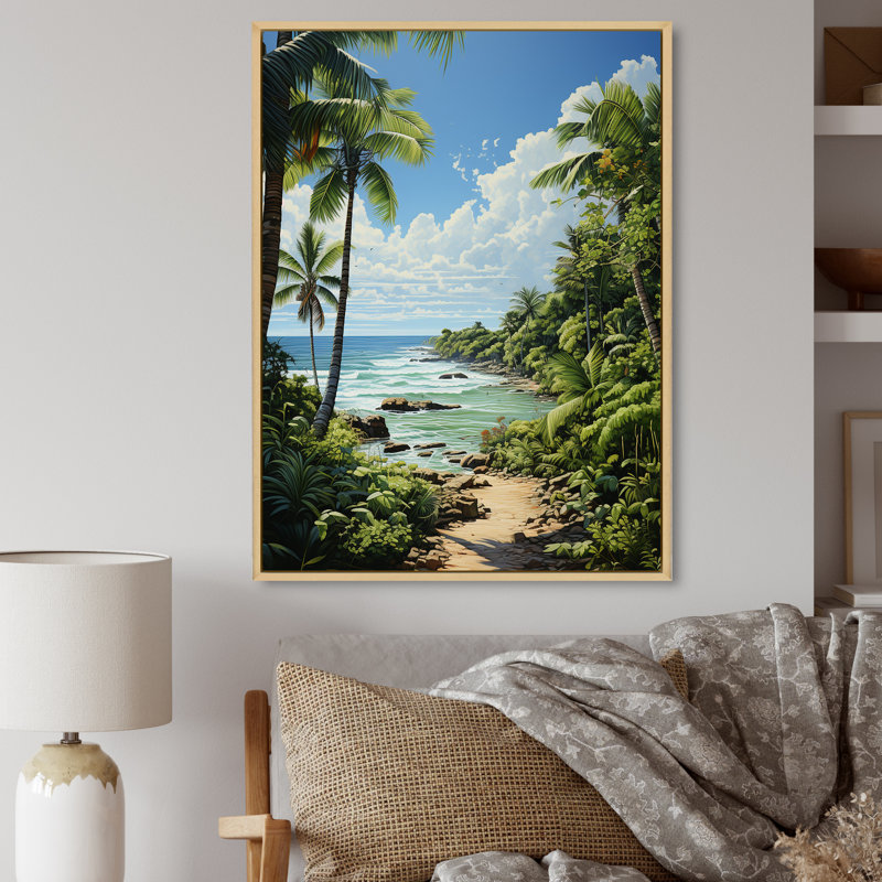 «Barok Palm Trees At The Beach III», reproduction d'art sur toile, Cadre naturel flottant, H 20 po x l 12 po x P 1 po