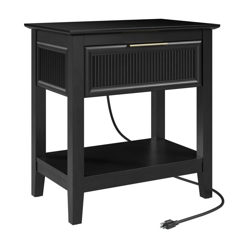 Camille 23.3'' W Fluted End Table with Charging Station, Onyx Birch