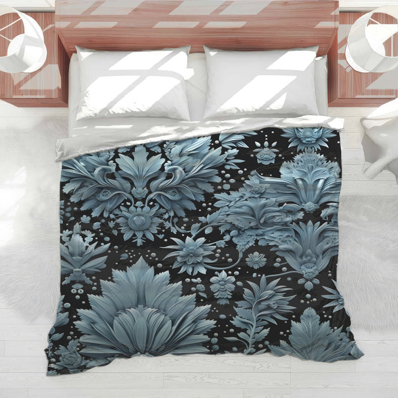 Édredon bleu à motif floral, Twin Extra Long