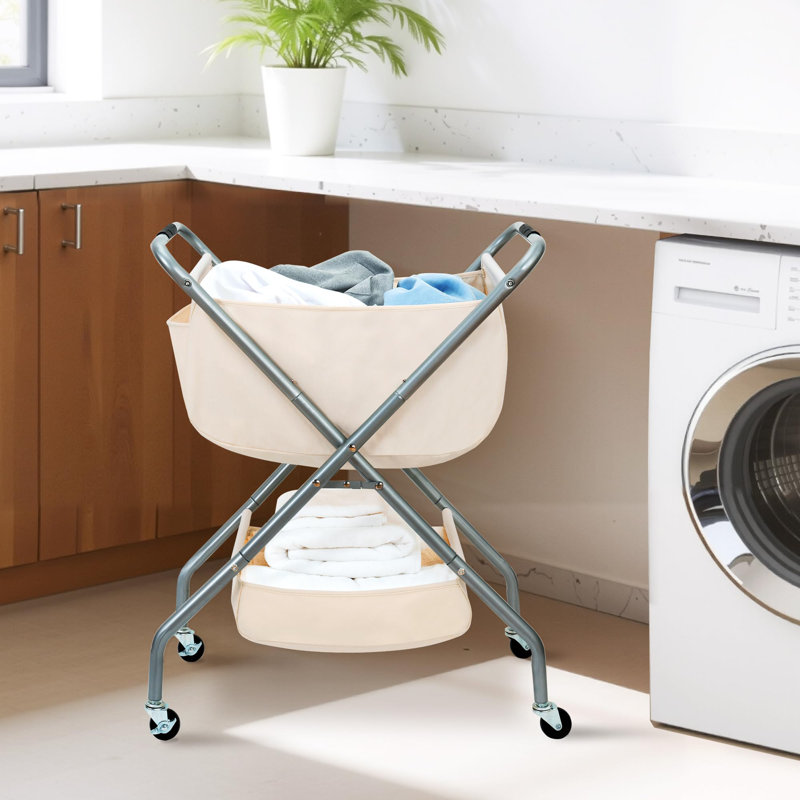 Collapsible Laundry Cart with Wheels, White