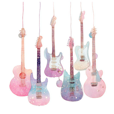 Watercolor Guitar Collection Double Sided Throw Pillows