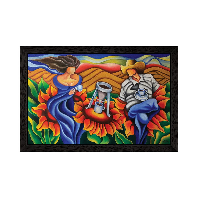 Coffee On Flowers - Painting on Canvas, Black Framed, 101.6 cm H x 66.04 cm W