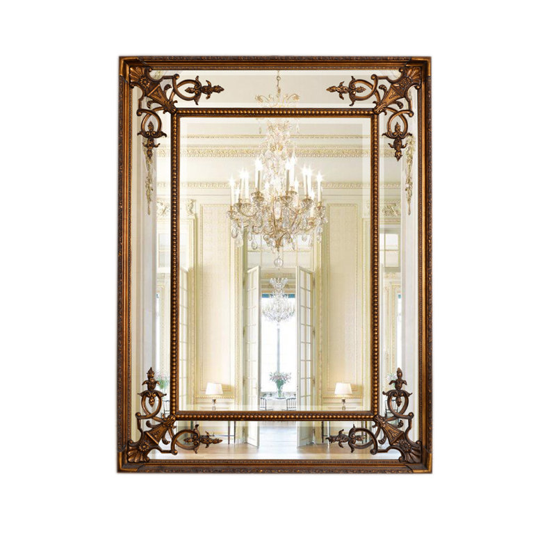 Rosia Solid Wood Framed Wall Mounted Accent Mirror, 46.7" x 35", Antique Gold