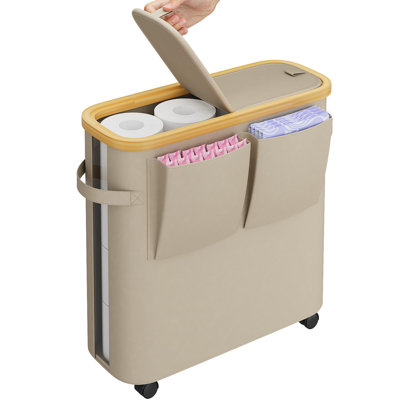 Toilet Paper Storage Basket with Lid, Bathroom Toilet Paper Holder Organizer(Khaki)