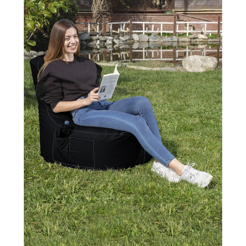 Fauteuil à billes de qualité supérieure, noir uni, 27,6 po x 31,5 po x 13,8 po | 100% polyester imperméable, rembourrage 100% en mousse de polystyrène, fermeture à glissière dissimulée | Conception moderne pour le divertissement à l'extérieur, capacité de 440 lb