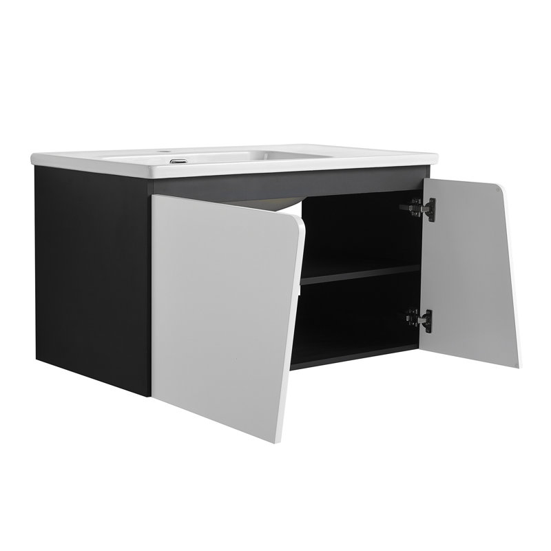Meuble-lavabo mural flottant 36 po avec lavabo en céramique et porte d'armoire à fermeture en douceur 36 po