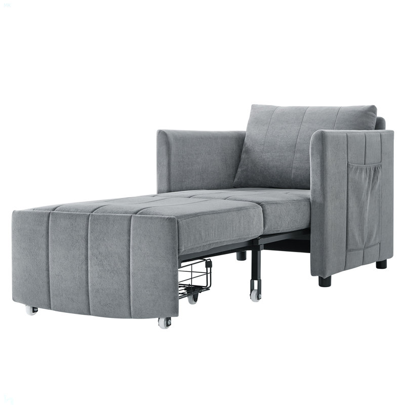 Canapé-lit rembourré convertible, canapé-lit coulissant de 31,5 po avec dossier réglable à 5 positions, poches latérales et panier de rangement, chaise-lit pliable, méridienne pour le salon, appartement