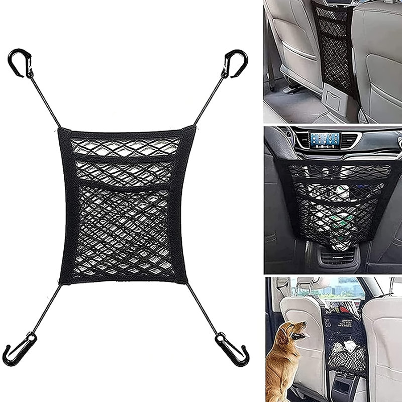 Ensemble de 2 organisateurs de voiture en filet à 3 couches - Pochette de rangement pour filet de siège arrière avec crochets pour l'organisation du véhicule